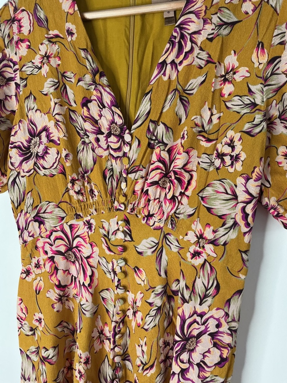 Kachel x Anthropologie Thea Midi Dress gold floral print V neck Button Details 8 - Picture 10 of 11